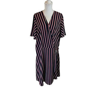 Fashion To Figure Long Cardigan Size 3 Striped Lightweight Thin Waist Tie Navy